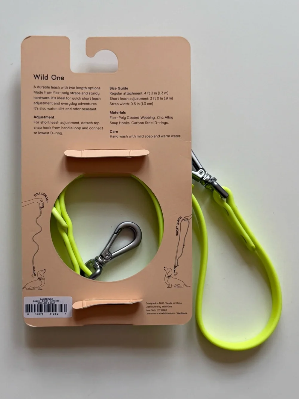 Wild One Adjustable Waterproof FlexPoly Coated Nylon Dog Leash - Small - Limeade